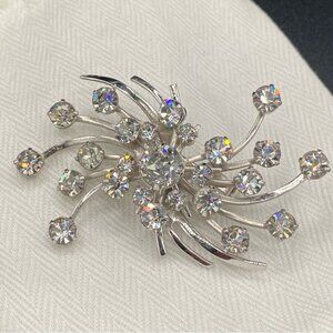 Emmons 'Fiery Ice' Sparkly Starburst Spray Brooch with Clear Rhinestones 2.5in